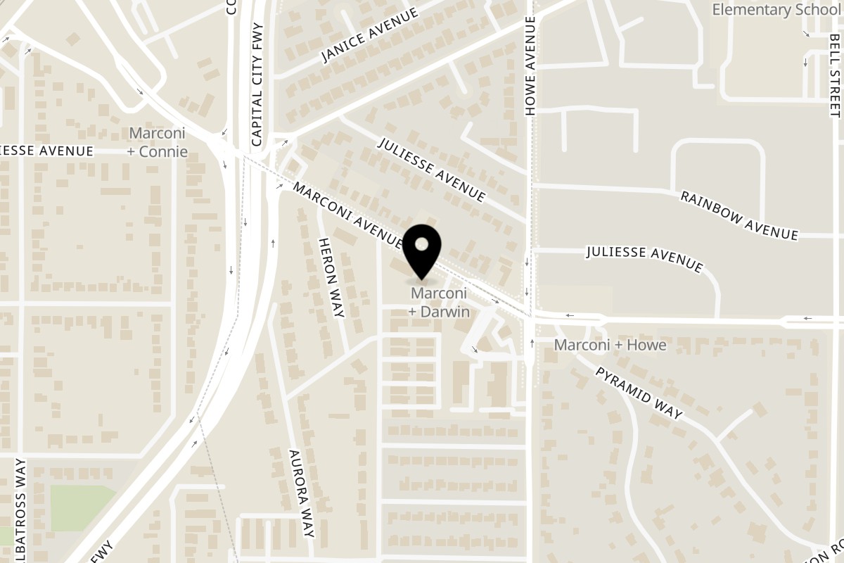 Map showing the location of Howard Gumbo on 2120 Marconi Ave in Sacramento